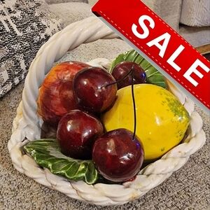 #Vintage Made in Italy Ceramic Hand-Painted Glossy Finish Fruit Basket